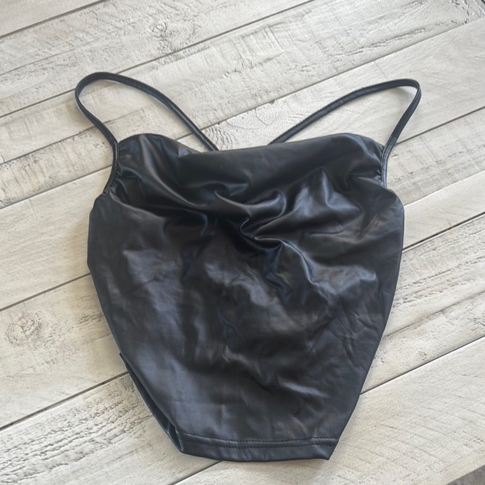 Black Faux Leather Cami Top